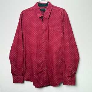 G By Guess Men's Red Button Down Shirt Long Sleeve Size L Geo‎ Print Casual